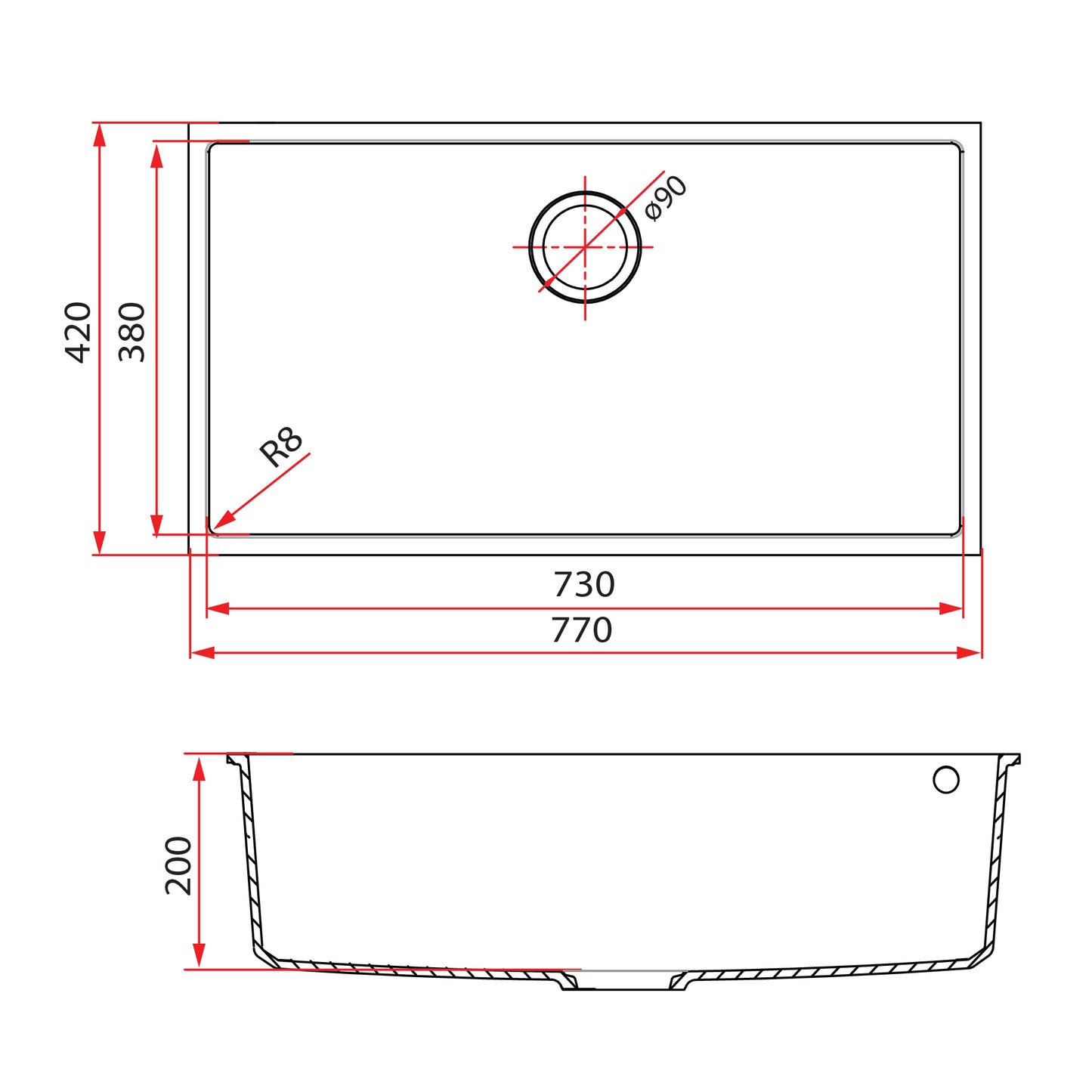Rubine MEQ 810-76U (77CM) Undermount Kitchen Sink
