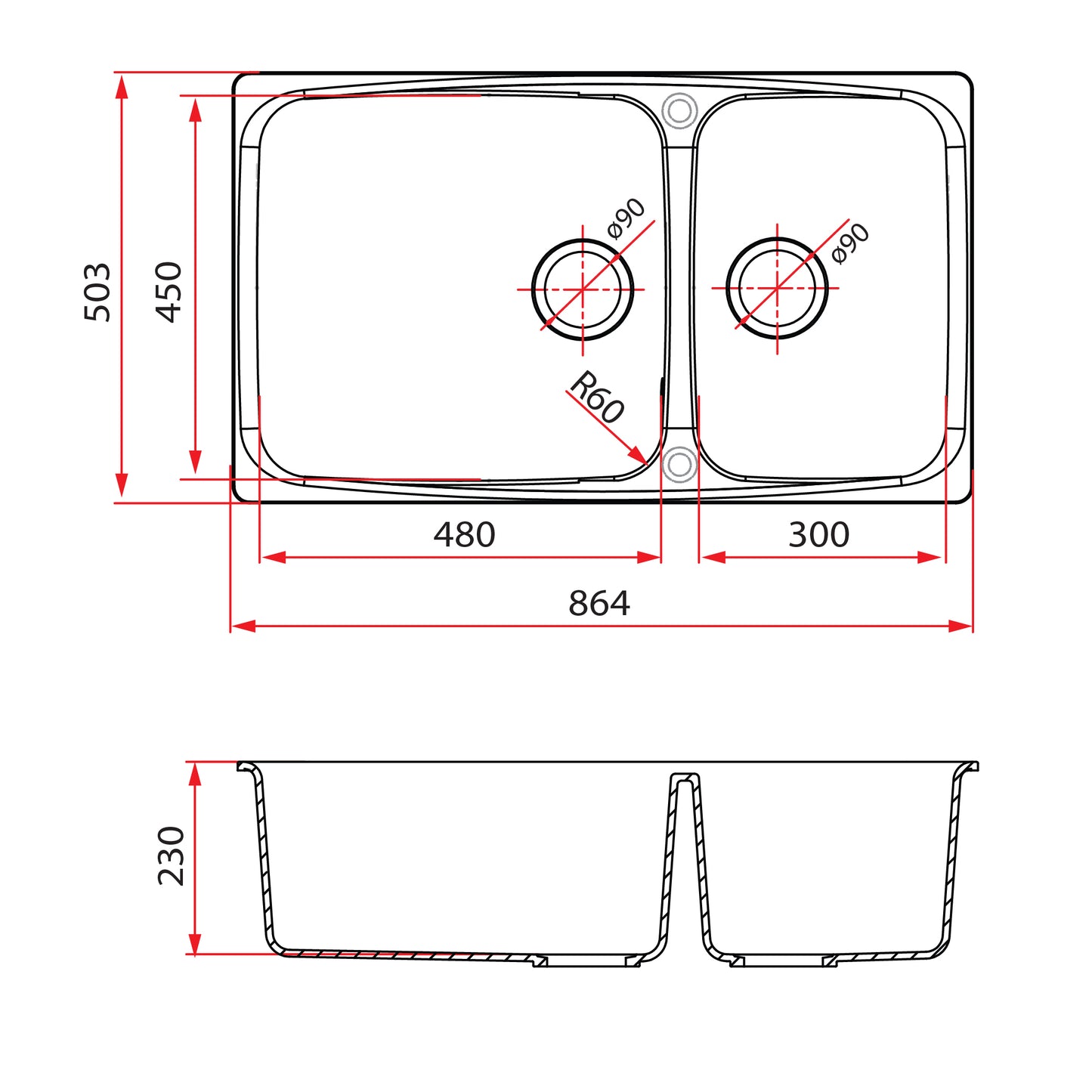 Rubine MEQ 860-86 (86CM) Top Mount Kitchen Sink