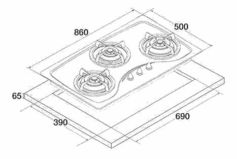 Tecno 3-Burner 86cm Tempered Glass Cooker Hob