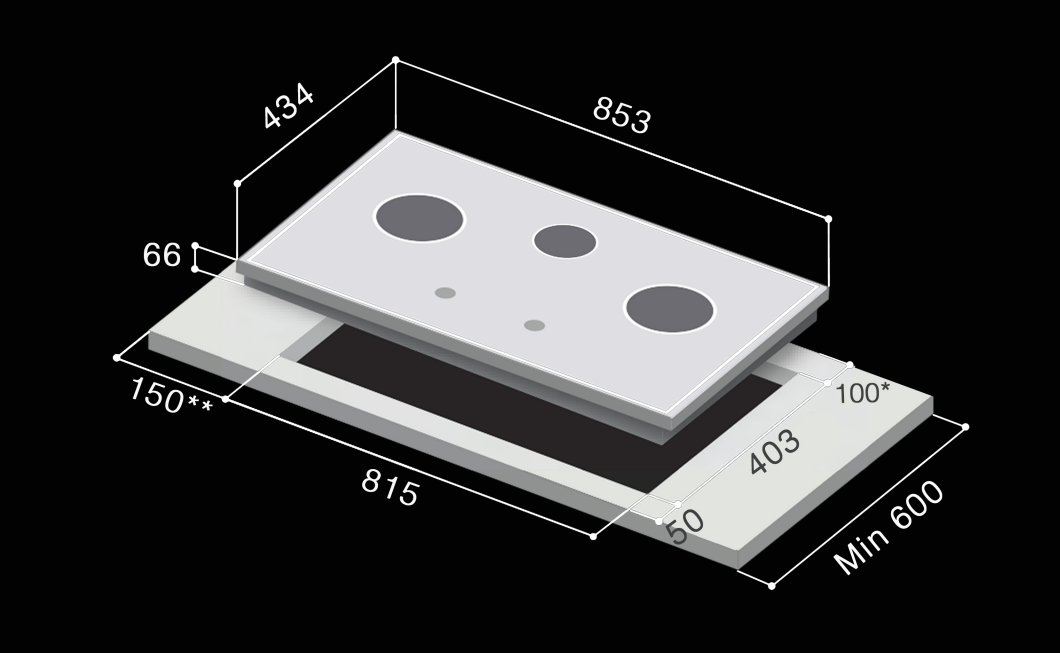 RINNAI RB-3CGN 3 INNER BURNER HOB