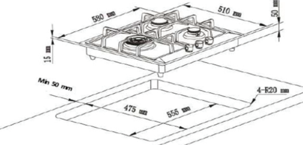 RINNAI RB-63SSV-DL (DC) 3 BURNER HOB