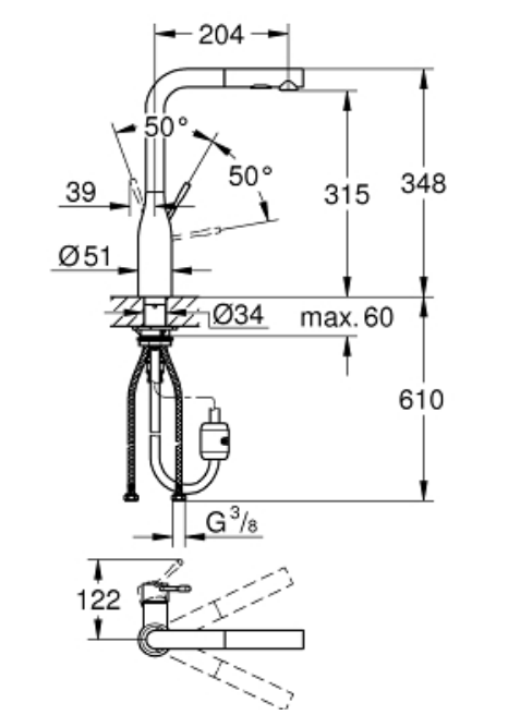 Grohe 30270GL0 Essence L-Spout Pull-Out Sink Mixer