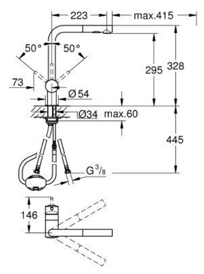 Grohe 30274AL0 Minta L-Spout Pull-Out Sink Mixer