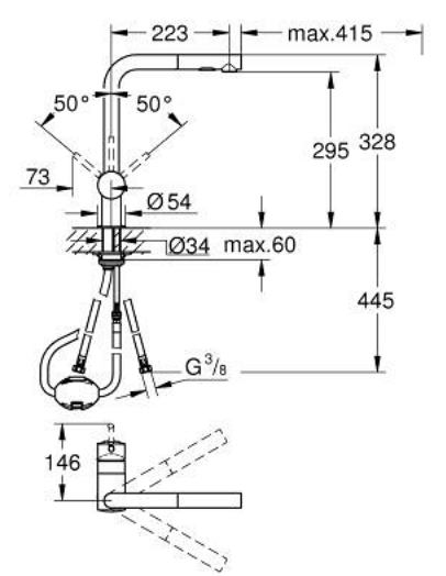 Grohe 30274000 Minta L-Spout Pull-Out Sink Mixer
