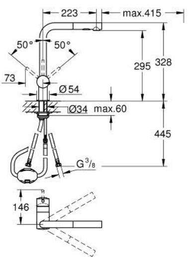 Grohe 30274DC0 Supersteel Minta L-Spout Pull-Out Sink Mixer