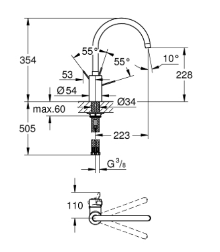 Grohe 32843000 Eurosmart Cosmopolitan Sink Mixer