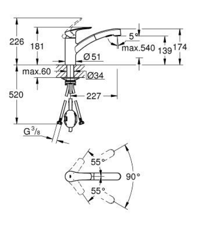Grohe 30305001 Eurosmart Low Spout Pull-Out Sink Mixer