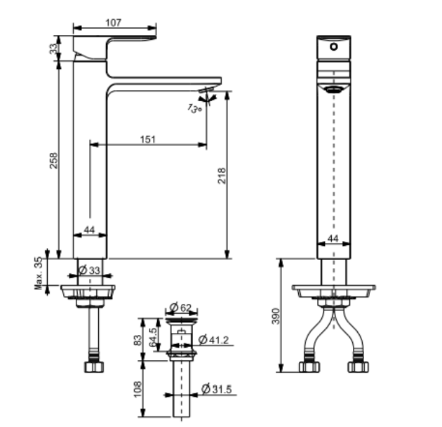 American Standard FFAS1302-101440BF0 Acacia E Extended Basin Mixer
