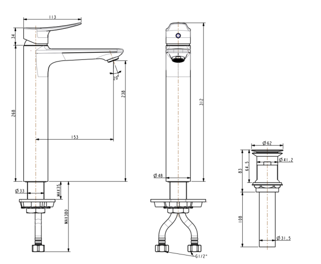 American standard FFAS0902-102500BF0 Milano Extended Basin Mixer