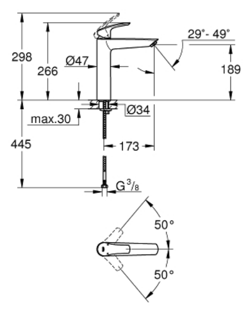 Grohe 23971003 Eurosmart Basin Mixer XL-Size