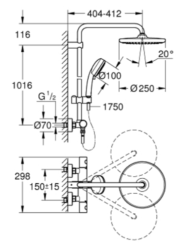 Grohe 26670AL0 Tempesta Cosmopolitan 250 shower system