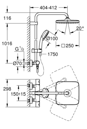 Grohe 26689AL0 Tempesta Cosmopolitan System 250 Cube Shower System