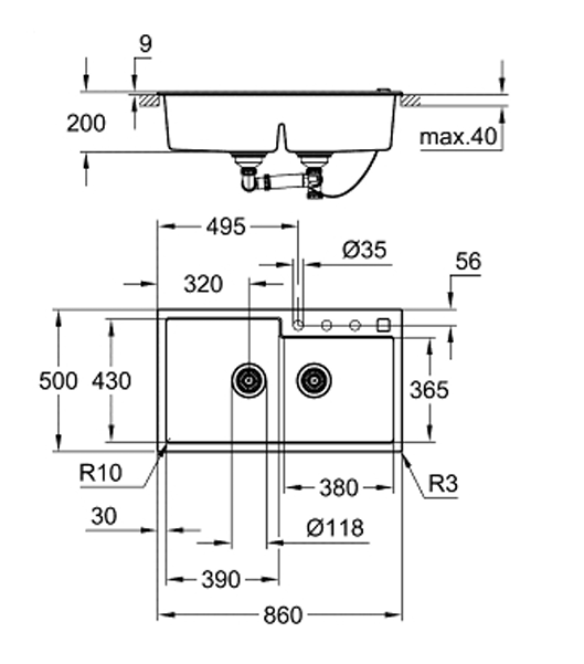 Grohe K500 86CM Top Mount Sink (31649AP0)