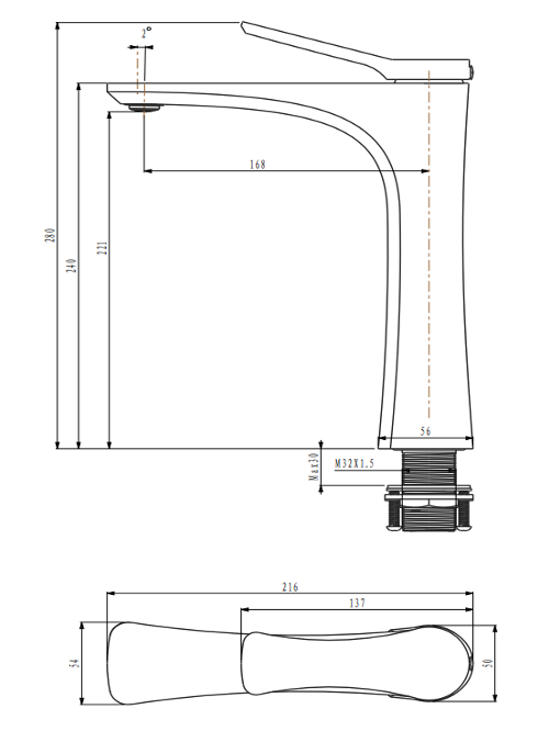 Vera YP-9020GM Tall Mixer Tap