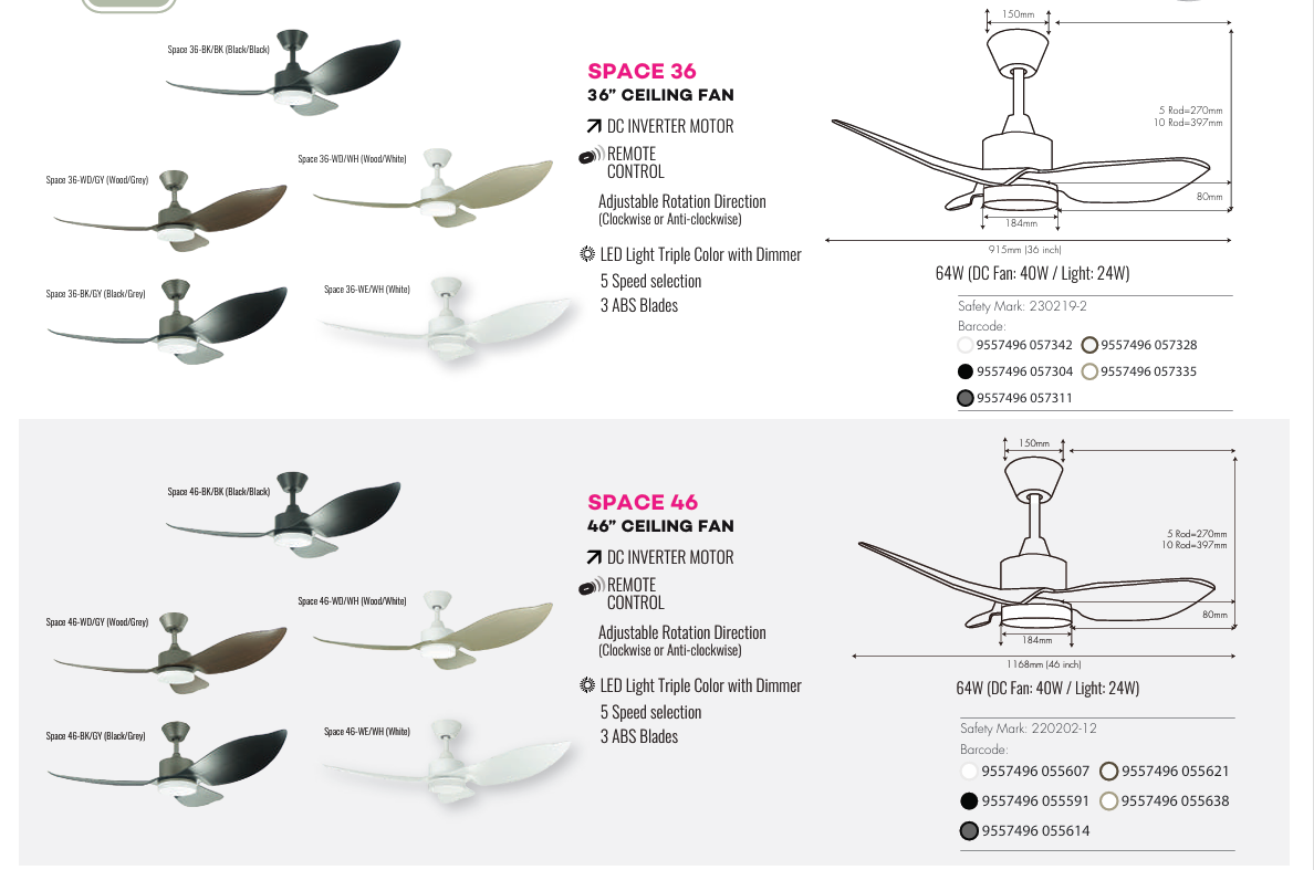 Mistral Space Black With Light Ceiling Fan