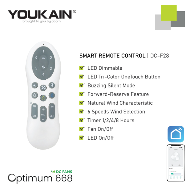 Youkain YJ-668H Black No Light Ceiling Fan
