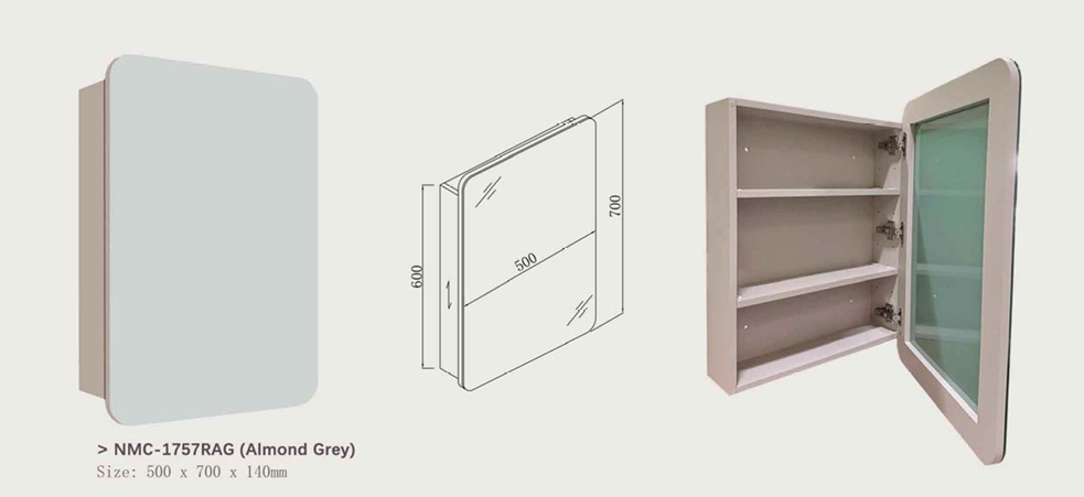 Nexus 50cm Mirror Cabinet (Almond Grey)