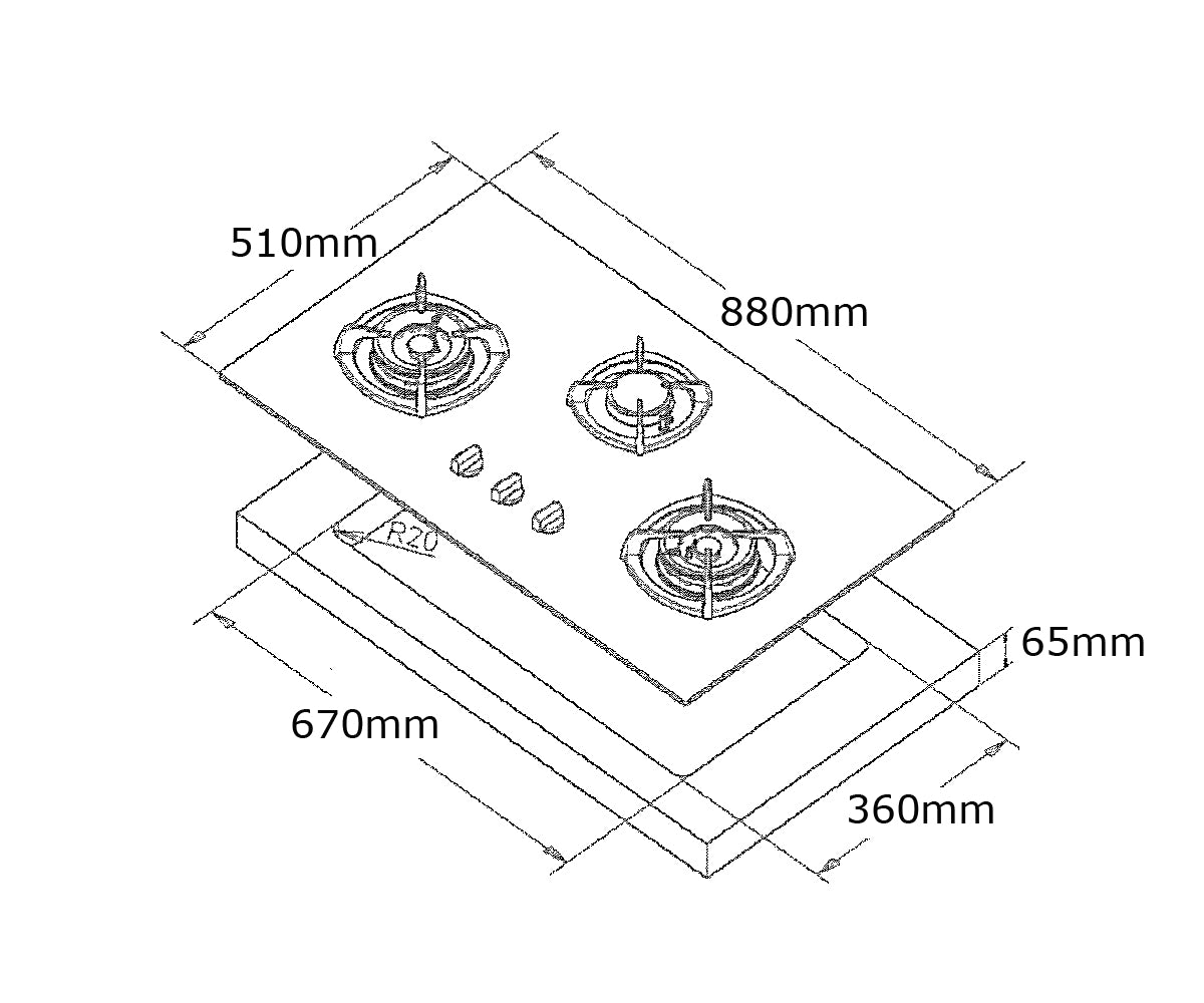 Tecno 2-Burner 88cm Glass Cooker Hob with Inferno Wok Burner Technology