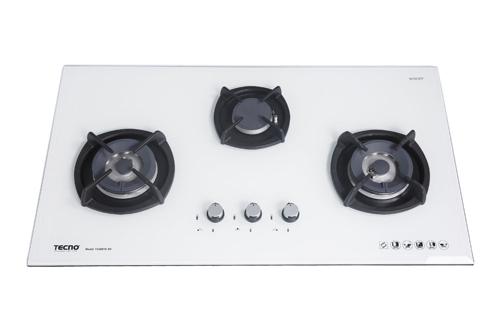 Tecno 3-Burner 88cm Glass Cooker Hob with Inferno Wok Burner Technology
