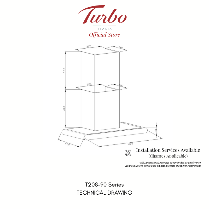 Turbo T208 Series 90cm Chimney Hood with Touch and Wave Motion Control