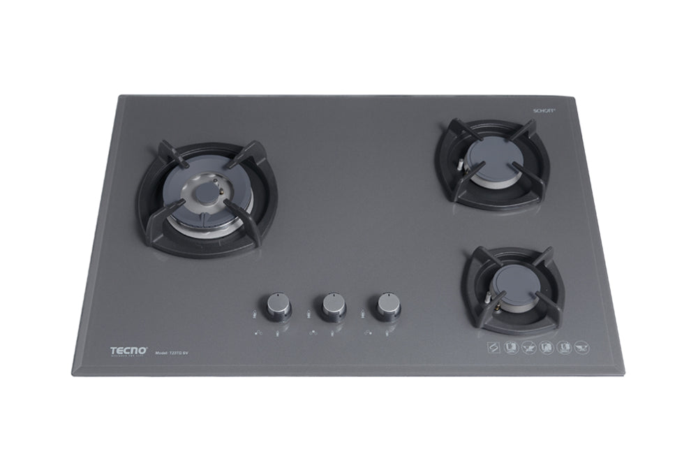 Tecno 75cm 3-Burner Glass Cooker Hob with Inferno Wok Burner Technology