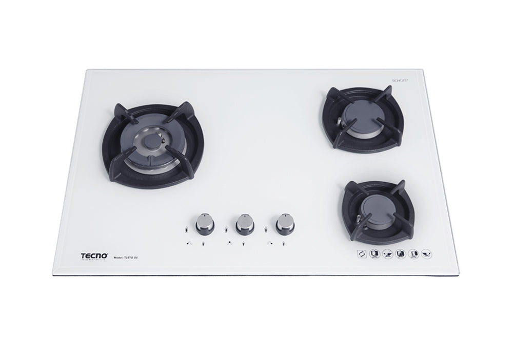 Tecno 75cm 3-Burner Glass Cooker Hob with Inferno Wok Burner Technology