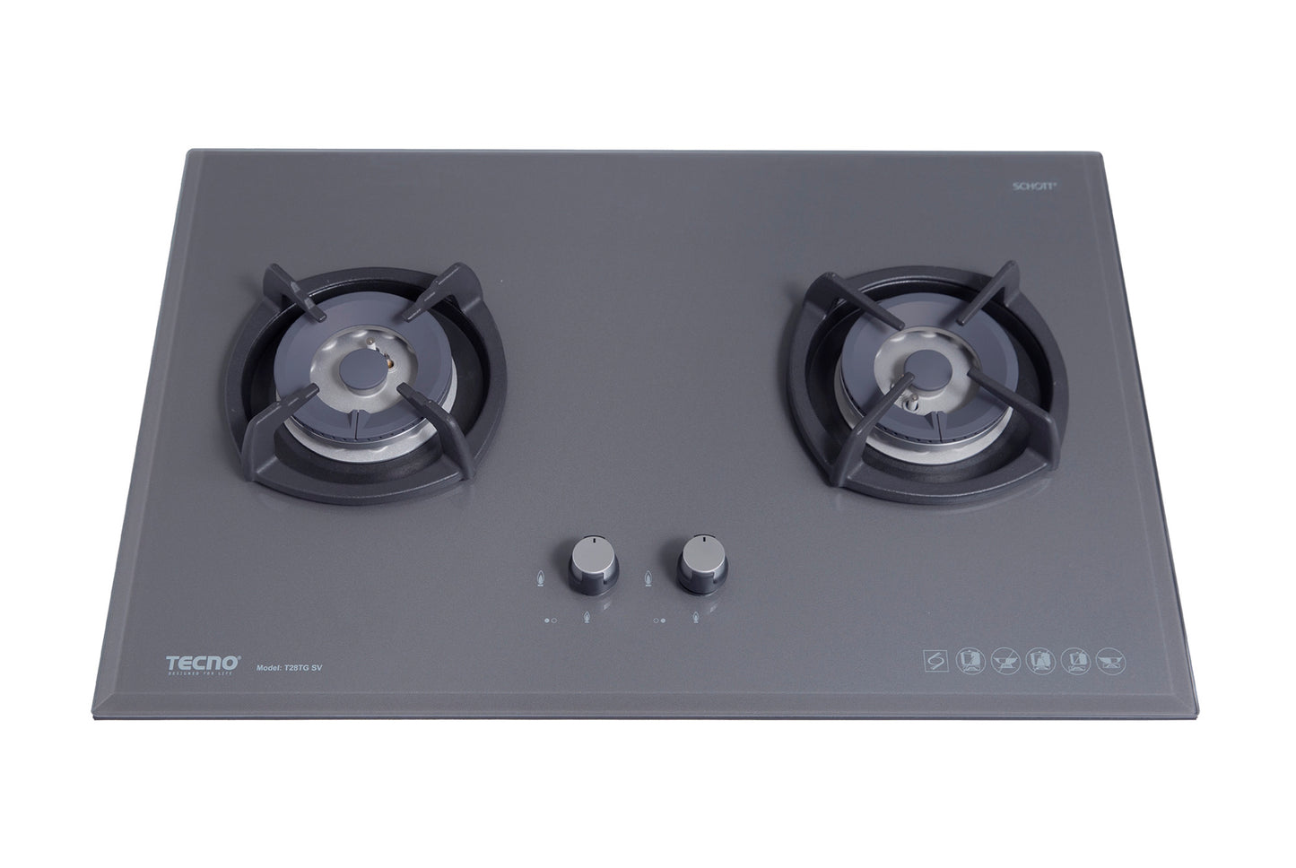 Tecno 2-Burner 75cm Glass Hob with Inferno Wok Burner Technology