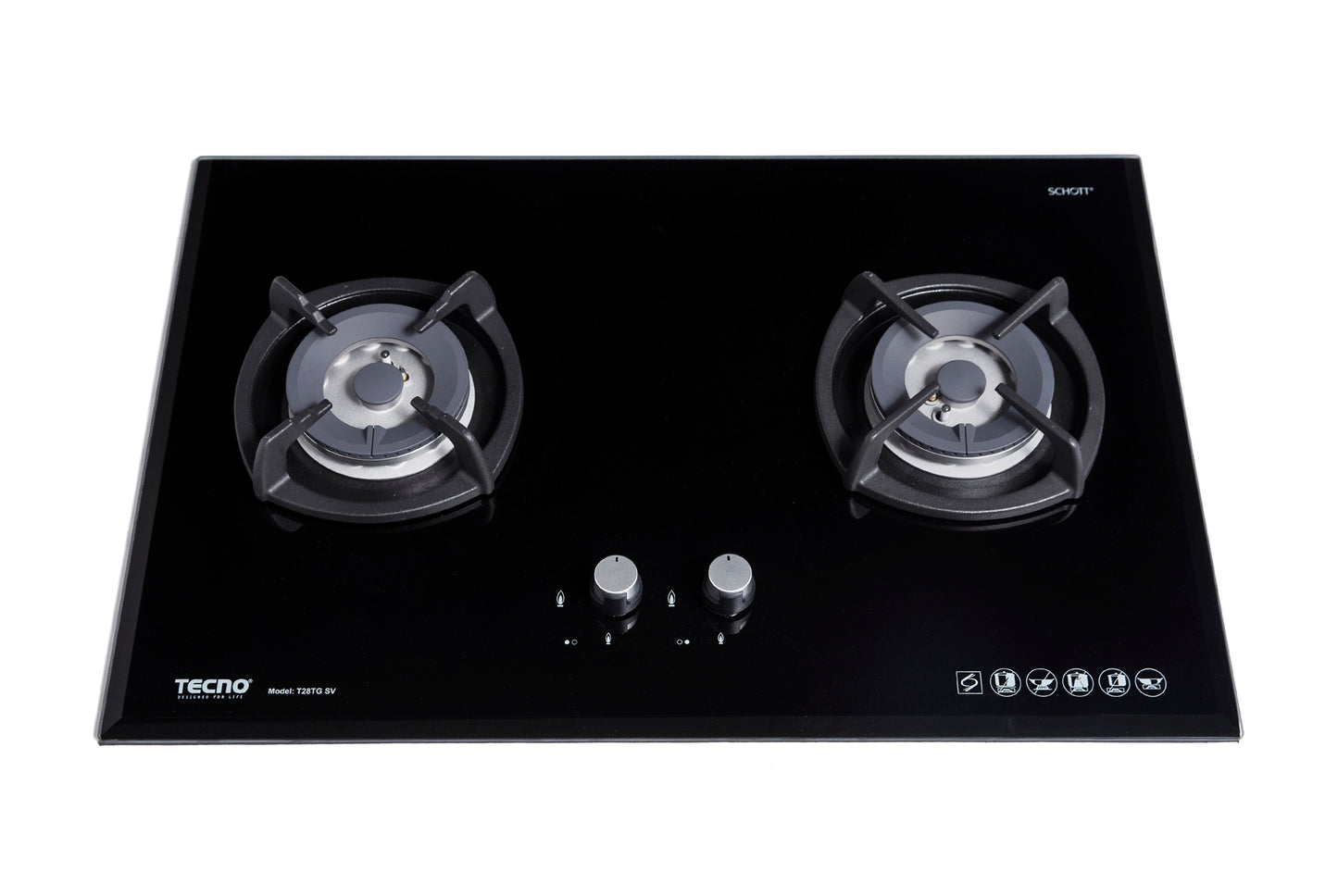 Tecno 2-Burner 75cm Glass Hob with Inferno Wok Burner Technology