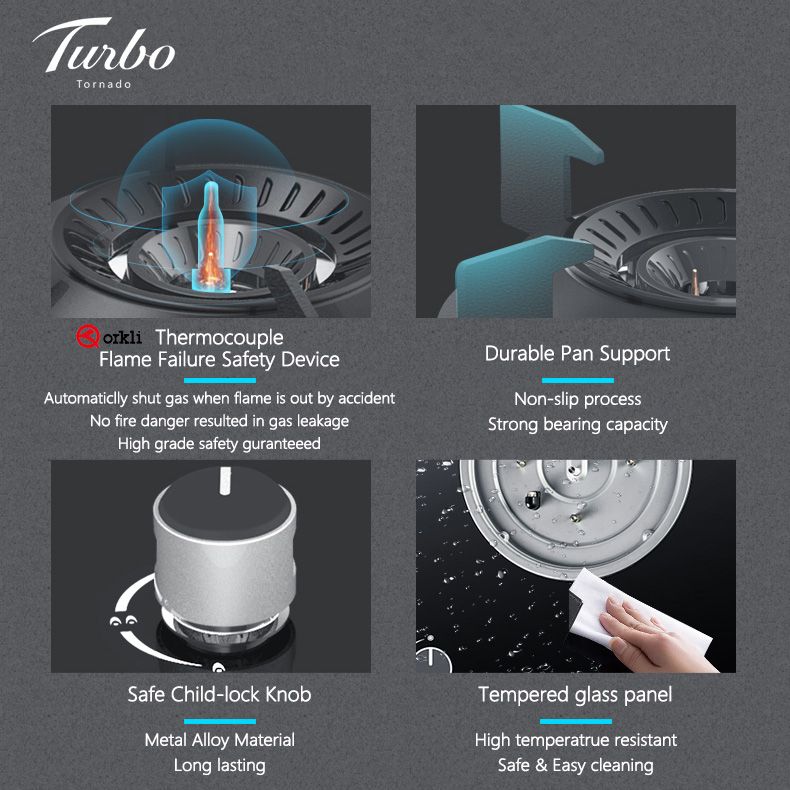 Turno Tornado T8805 78cm 2 burner inner flame glass hob