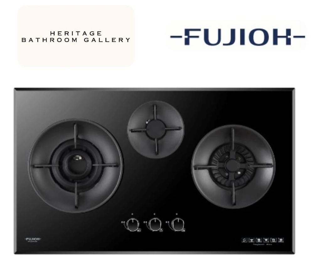Fujioh FH-GS7030 SVGL 3 Burner Double Inner Flame Gas Hob (Black Glass)