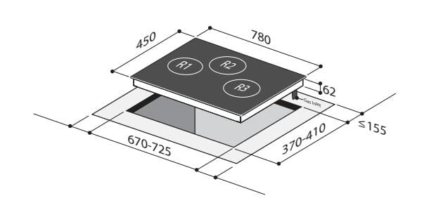 Mayer MMGH773HI 78cm 3 Burner Black Glass Gas Hob