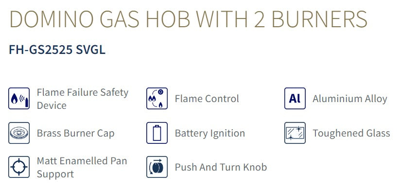 Fujioh FH-GS2525 SVGL 2 Burner Domino Built-In Gas Hob (Black Glass)