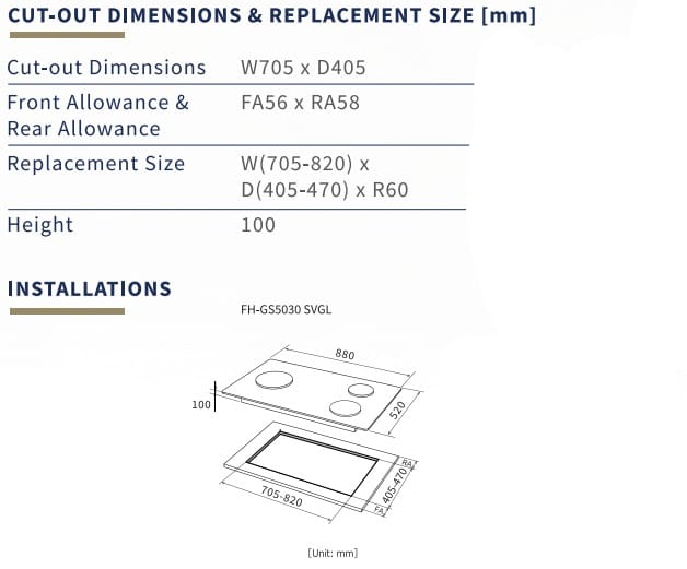 Fujioh FH-GS5030 SVGL 3 Burner Gas Hob (Black Glass)