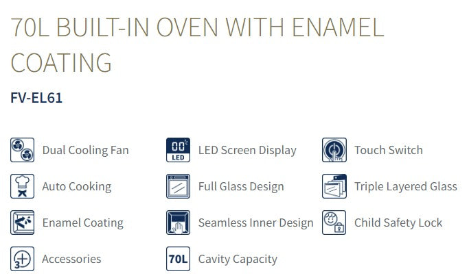 Fujioh FV-EL61GL 70L Built-In Oven With Enamel Coating