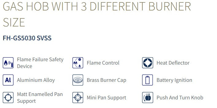 Fujioh FH-GS5030 SVSS 3 Burner Stainless Steel Gas Hob