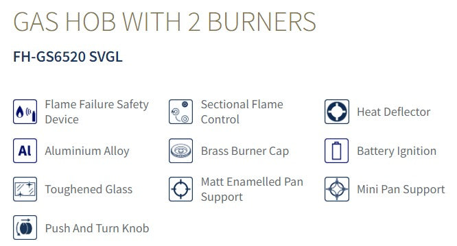 Fujioh FH-GS6520 SVGL 2 Burner Gas Hob (Black Glass)