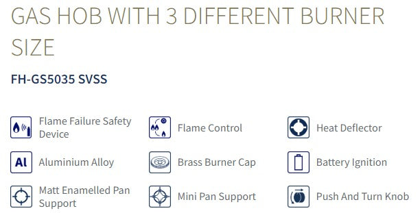 Fujioh FH-GS5035 SVSS 3 Burner Stainless Steel Gas Hob