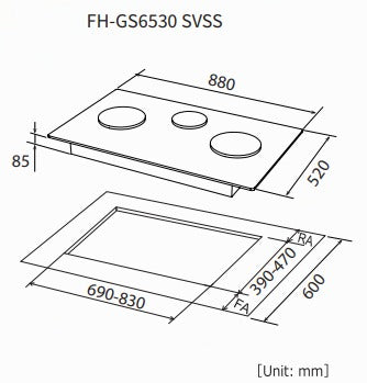 Fujioh FH-GS6530 SVSS 3 Burner Stainless Steel Gas Hob