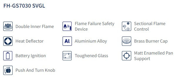 Fujioh FH-GS7030 SVGL 3 Burner Double Inner Flame Gas Hob (Black Glass)
