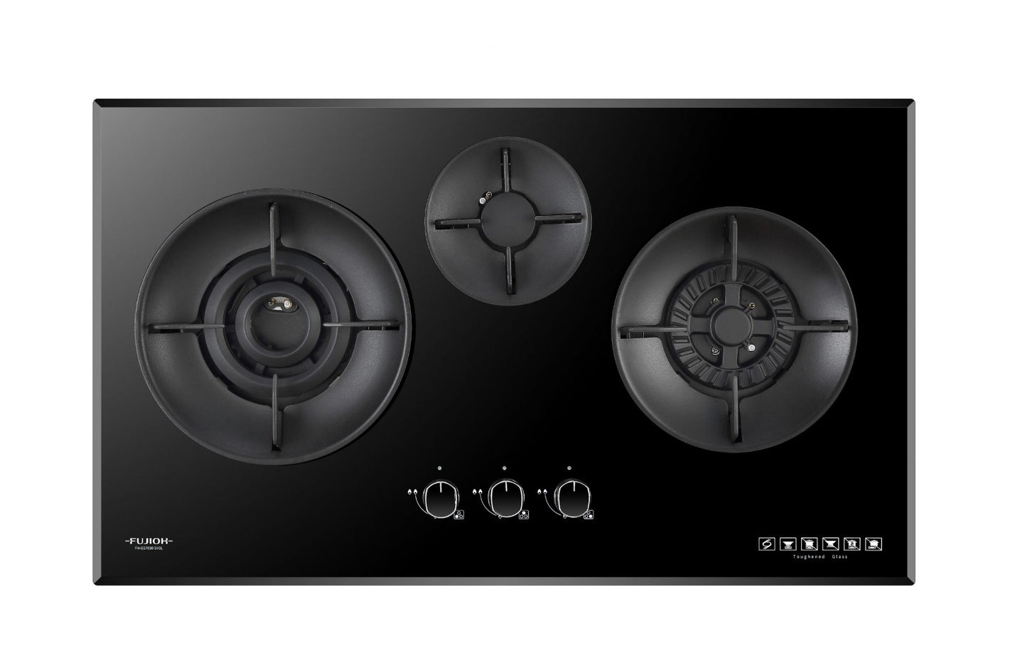 Fujioh FH-GS7030 SVGL 3 Burner Double Inner Flame Gas Hob (Black Glass)