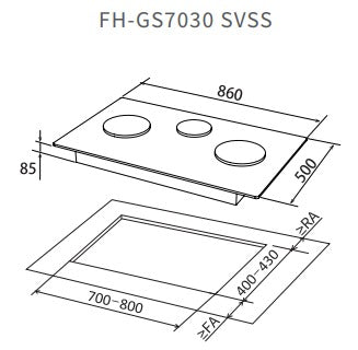Fujioh FH-GS7030 SVSS 3 Burner Double Inner Flame Stainless Steel Gas Hob