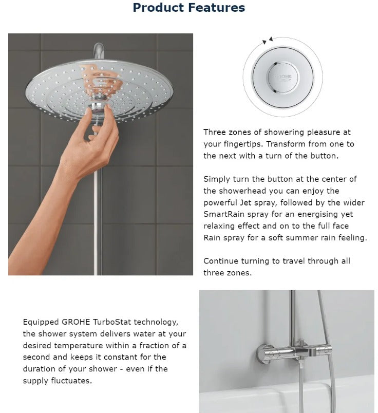GROHE 26114002 Euphoria System 260 Shower System With Bath Thermostat For Wall Mounting