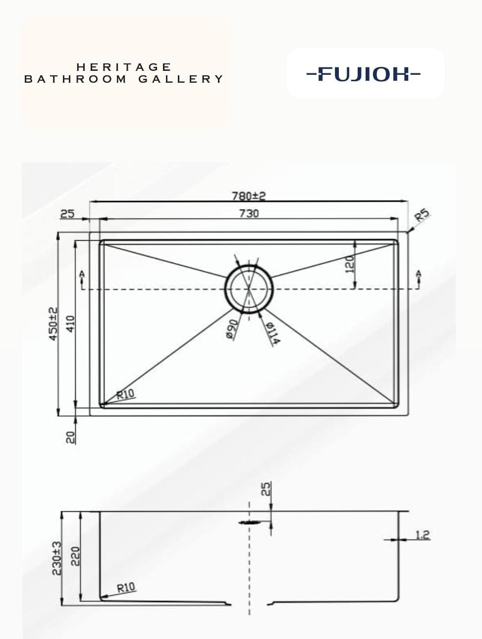 FUJIOH 78cm Single Bowl Undermount Stainless Steel Kitchen Sink (FZ-SN50-S73U)