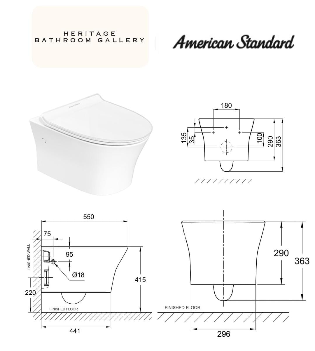 American Standard Signature CCAS3140 Wall Hung Toilet Bowl