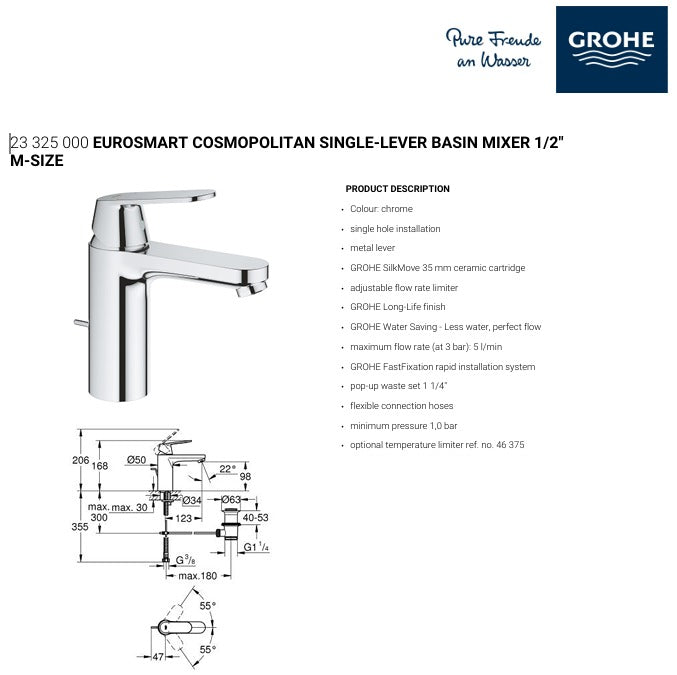 Grohe Eurosmart Cosmopolitan Basin Mixer M-Size 23325000