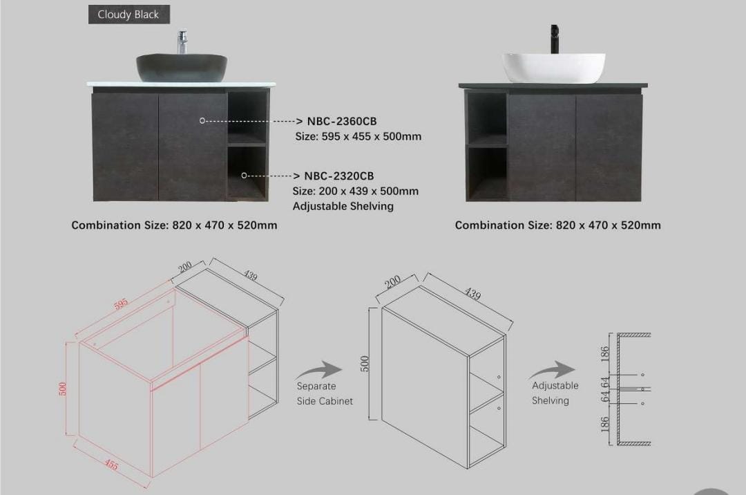 Nexus 80cm Basin Cabinet (Cloudy Black)