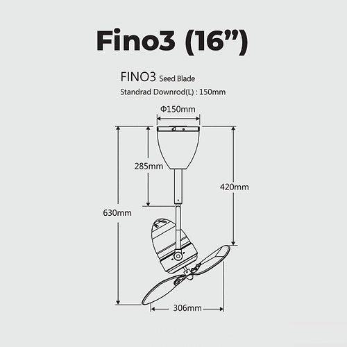 Vento Fino3 16" Matt Silver Corner Fan