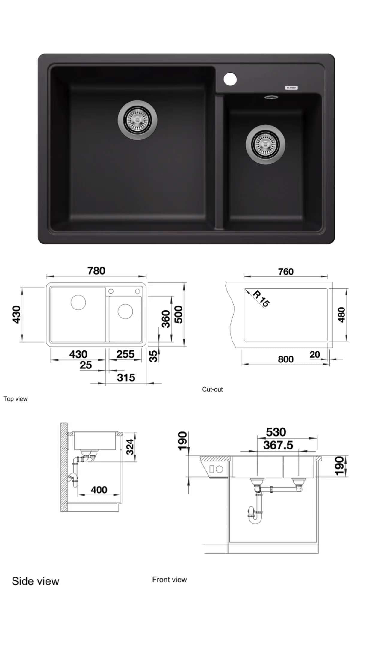 Blanco Legra 8 (Black) Top Mount Kitchen Sink
