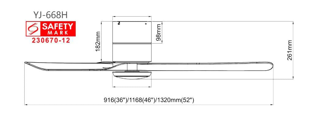 Youkain YJ-668H Black + Dark Wood With Light Ceiling Fan