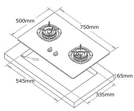 Tecno 2-Burner 75cm Glass Hob with Inferno Wok Burner Technology